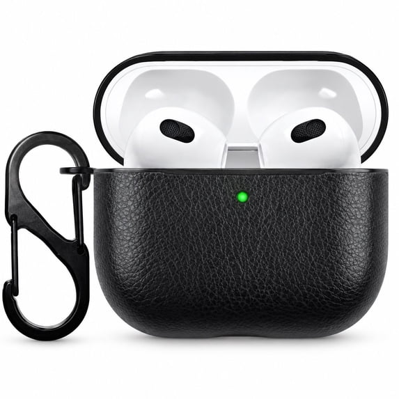 Entronix PU Leather Case for AirPods 5 / 4, Stylish Protective Cover with Carabiner, Black