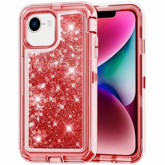 Entronix Heavy Duty Case Compatible with iPhone 16E, Liquid Glitter Back Cover, Red