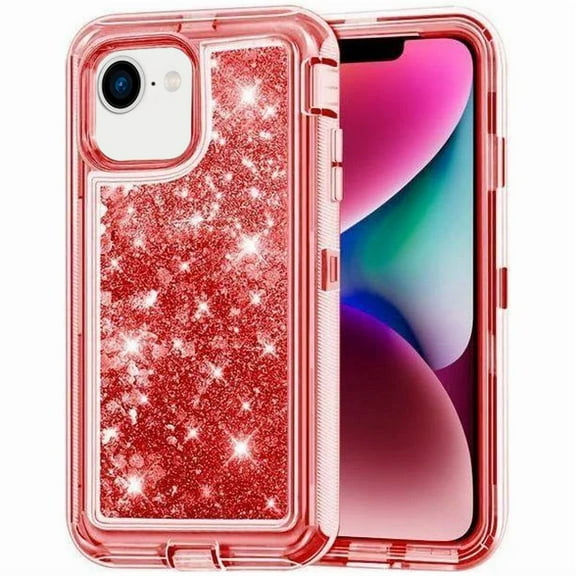 Entronix Liquid Glitter Case for iPhone 16e, Heavy Duty Cute Quicksand Cover, Red