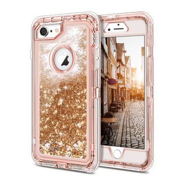 Entronix Liquid Glitter Case for iPhone 8/7, Heavy Duty Sparkly Quicksand Cover, Rose Gold