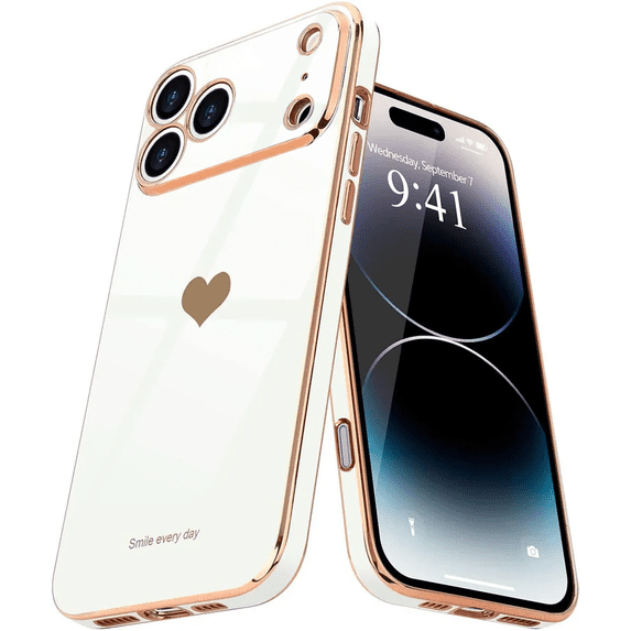 Entronix Love Heart Case Compatible with iPhone 17 Pro / iPhone 18 Pro, Glossy Cute Cover, White