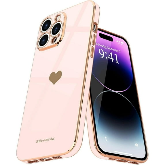 Entronix Love-Heart Luxury Case for Apple iPhone 16 Pro Heart Case, Cute Design Shiny Bling Cover, Soft TPU Slim Shockproof Protective Case for Apple iPhone 16 Pro for Women Girls, Rose