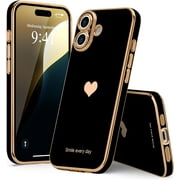 Entronix Love Heart Luxury Case for iPhone 16 Plus, Cute Slim Shockproof Bling Cover, Black