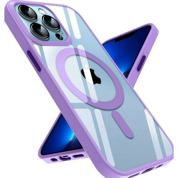 Entronix Magnetic Back Cover Cell Phone Case for Apple iPhone 12 & 12 Pro, Clear, Purple
