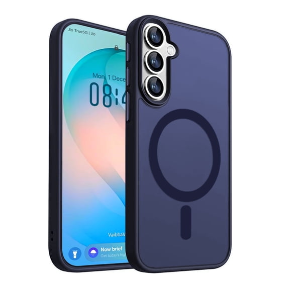 Entronix Magnetic Case Compatible with Galaxy S26 Plus, Frosted Matte Back Shock-Absorbent Cover, Navy Blue
