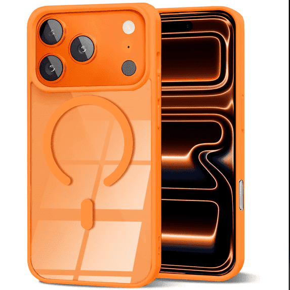 Entronix Magnetic Case Compatible with iPhone 17 Pro - Clear Back Cover Soft Matte Frame, Orange