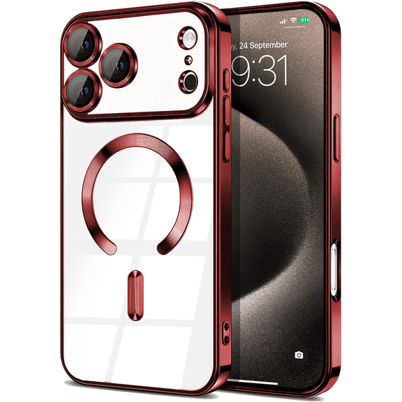 Entronix Magnetic Clear Case Compatible with iPhone 17 Pro Max / iPhone 18 Pro Max, Flexible Fashion Cover, Red