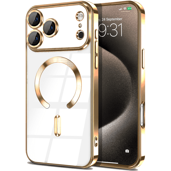 Entronix Magnetic Clear Case Compatible with iPhone 17 Pro Max / iPhone 18 Pro Max, Flexible Fashion Cover, Gold