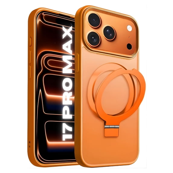 Entronix Magnetic Case Compatible with iPhone 17 Pro Max, Frosted Matte Back with Kickstand Slim Cover, Orange