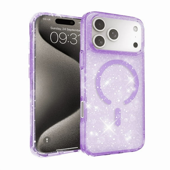 Entronix Magnetic Case Compatible with iPhone 17 Pro Max - Hard Back Glitter, Purple