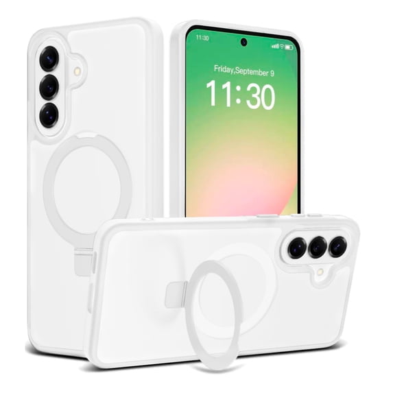 Entronix Magnetic Case for Galaxy A17, Frosted Matte Back with Kickstand Shock-Absorbent Hybrid Cover, White