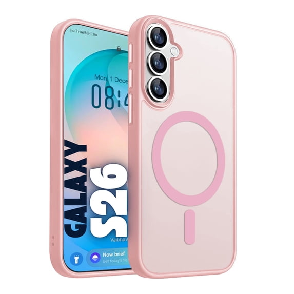 Entronix Magnetic Case for Galaxy S26, Frosted Matte Back Shock-Absorbent Protective Cover, Pink