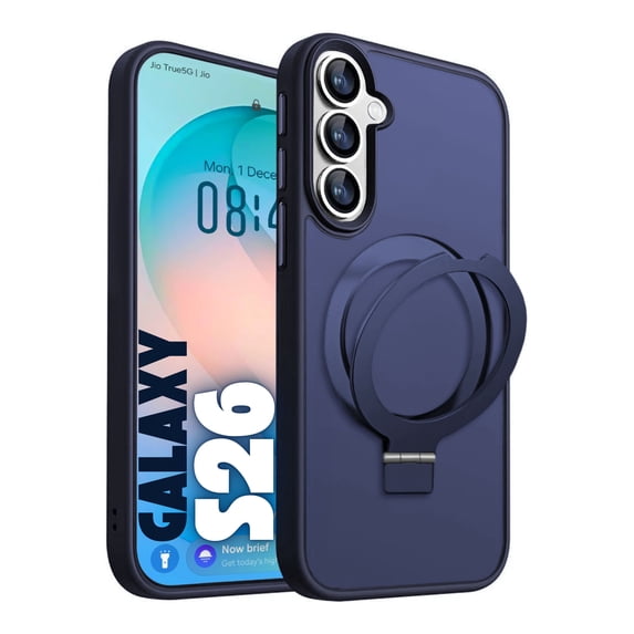 Entronix Magnetic Case for Galaxy S26, Frosted Matte Back with Kickstand Slim Fit Cover, Navy Blue