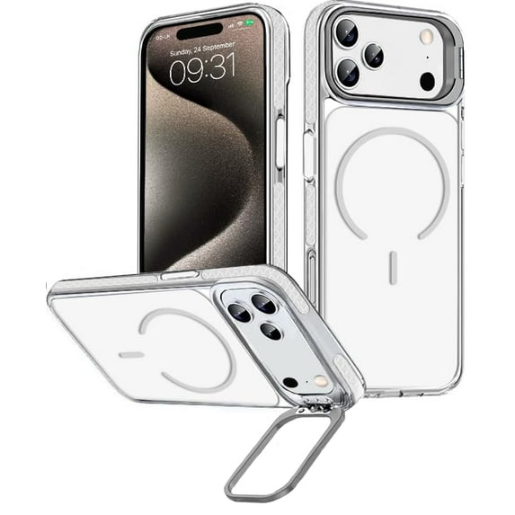 Entronix Magnetic Case for iPhone 17 Pro — Colored Back with Kickstand Soft Grip Protective Clear Cover, White