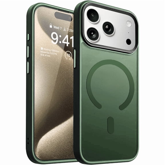 Entronix Magnetic Case for iPhone 17 Pro – Heavy Duty Slim Dual-Layer Shockproof Cover, Green