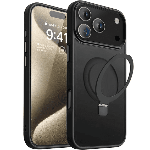 Entronix Magnetic Case for iPhone 17 Pro Max and iPhone 18 Pro Max, Frosted Matte Back with Kickstand Slim Fit Cover, Black