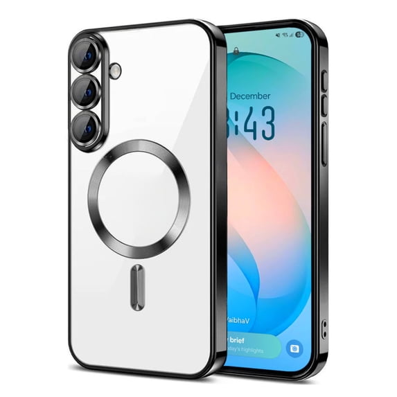 Entronix Magnetic Clear Case Compatible with Galaxy S26 Plus, Flexible TPU Cover and Built-in Camera Lens Protector, Black