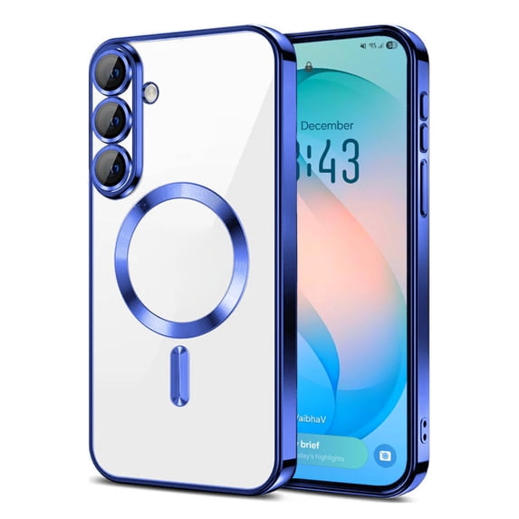 Entronix Magnetic Clear Case Compatible with Galaxy S26 Plus, Flexible TPU Cover and Built-in Camera Lens Protector, Blue