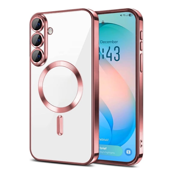 Entronix Magnetic Clear Case Compatible with Galaxy S26 Plus, Flexible TPU Cover and Built-in Camera Lens Protector, Rose Pink