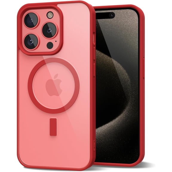 Entronix Magnetic Clear Case Compatible with iPhone 14 Pro, Soft Edges Transparent Cover, Red