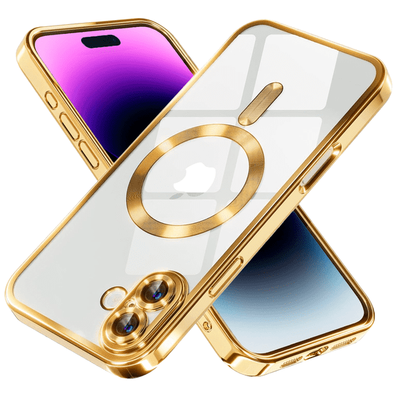 Entronix Magnetic Clear Case Compatible with iPhone 16 Plus, Flexible Fashion Cover, Gold