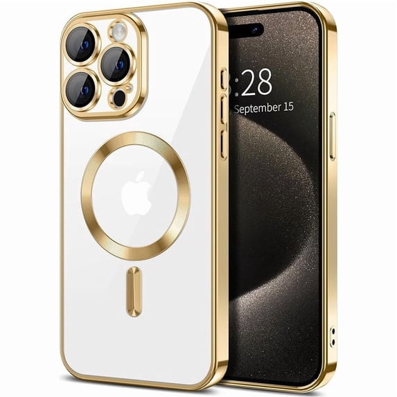 Entronix Magnetic Clear Case Compatible with iPhone 16 Pro, Flexible Fashion Cover, Gold