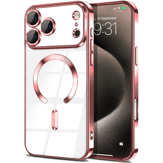 Entronix Magnetic Clear Case Compatible with iPhone 17 Pro / iPhone 18 Pro, Flexible Fashion Cover, Rose Gold