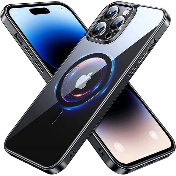 Entronix Magnetic Clear Case Compatible with iPhone 15 Pro Max, Soft Edges Transparent Cover, Black