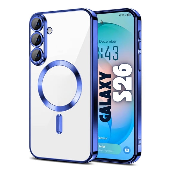 Entronix Magnetic Clear Case for Galaxy S26, Flexible TPU Cover with Camera Lens Protector, Blue