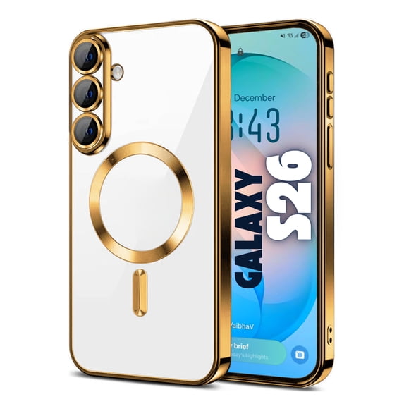 Entronix Magnetic Clear Case for Galaxy S26, Flexible TPU Cover with Camera Lens Protector, Gold