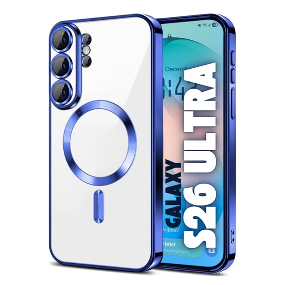 Entronix Magnetic Clear Case for Galaxy S26 Ultra, Flexible TPU Cover with Camera Lens Protector, Blue