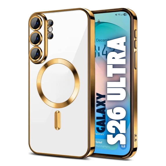Entronix Magnetic Clear Case for Galaxy S26 Ultra, Flexible TPU Cover with Camera Lens Protector, Gold