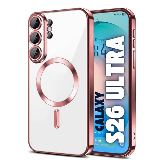 Entronix Magnetic Clear Case for Galaxy S26 Ultra, Flexible TPU Cover with Camera Lens Protector, Rose Pink