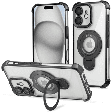 Entronix Magnetic Clear Case for iPhone 11, Built-in Kickstand Ring Shockproof Bumper, Black