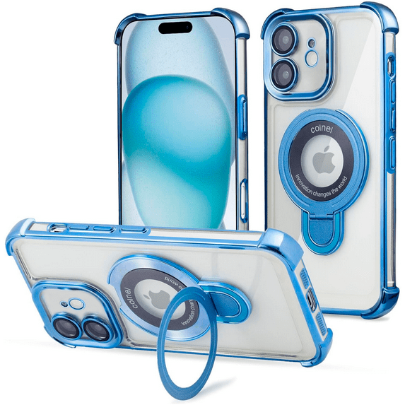 Entronix Magnetic Clear Case for iPhone 11, Built-in Kickstand Ring Shockproof Bumper, Blue