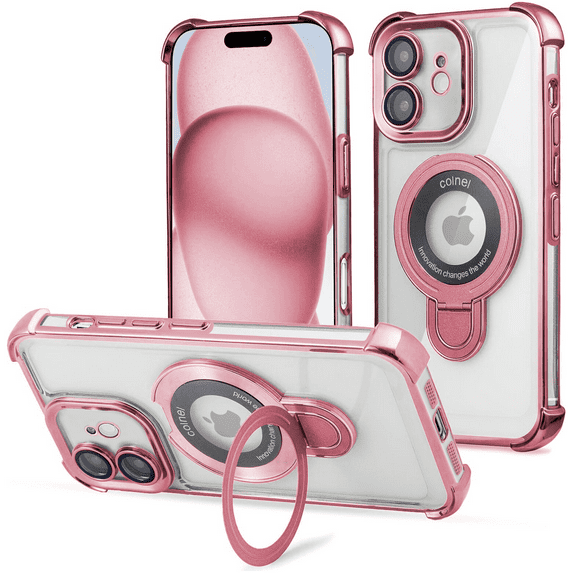 Entronix Magnetic Clear Case for iPhone 11, Built-in Kickstand Ring Shockproof Bumper, Rose
