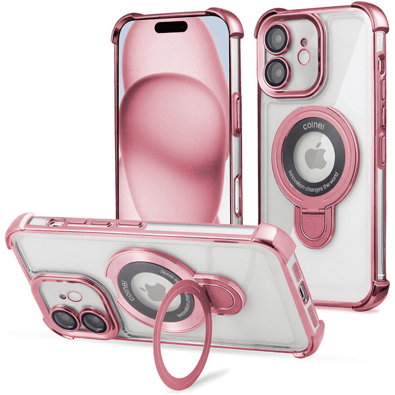 Entronix Magnetic Clear Case for iPhone 11, Built-in Kickstand Ring Shockproof Bumper, Rose