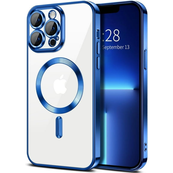 Entronix Magnetic Clear Case for iPhone 13 Pro Max, Slim Fit, Anti-Drop Shockproof, Blue