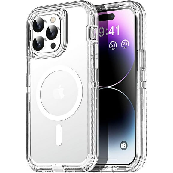 Entronix Magnetic Clear Case for iPhone 13 Pro Max, Triple Layer Heavy Duty Transparent Hard Cover