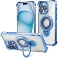 thumbnail image 1 of Entronix Magnetic Clear Case for iPhone 14 Pro, Built-in Kickstand Ring Shockproof Bumper, Blue, 1 of 7