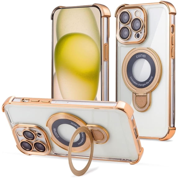 Entronix Magnetic Clear Case Compatible with iPhone 14 Pro, Flexible Fashion Cover, Gold