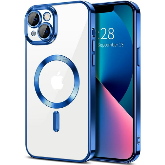 Entronix Magnetic Clear Case for iPhone 14, Slim Fit, Anti-Drop Shockproof, Blue
