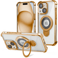 thumbnail image 1 of Entronix Magnetic Clear Case for iPhone 15, Built-in Kickstand Ring Shockproof Bumper, Gold, 1 of 7