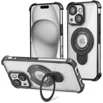 Entronix Magnetic Clear Case for iPhone 15 Plus, Built-in Kickstand Ring Shockproof Bumper, Black
