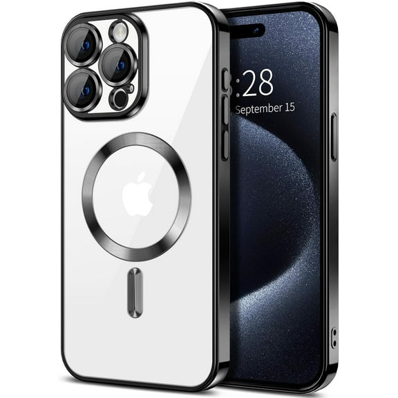 Entronix Magnetic Clear Case for iPhone 15 Pro, Slim Fit, Anti-Drop Shockproof, Black