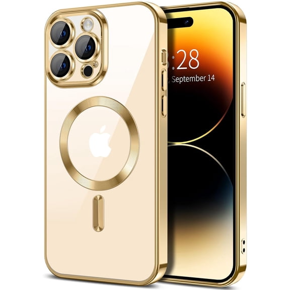Entronix Magnetic Clear Case for iPhone 15 Pro, Slim Fit, Anti-Drop Shockproof, Gold