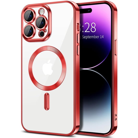 Entronix Magnetic Clear Case for iPhone 15 Pro, Slim Fit, Anti-Drop Shockproof, Red
