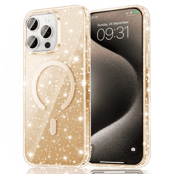 Entronix Magnetic Clear Case for iPhone 15 Pro, Sparkly Shockproof Slim Protective Cover, Titanium