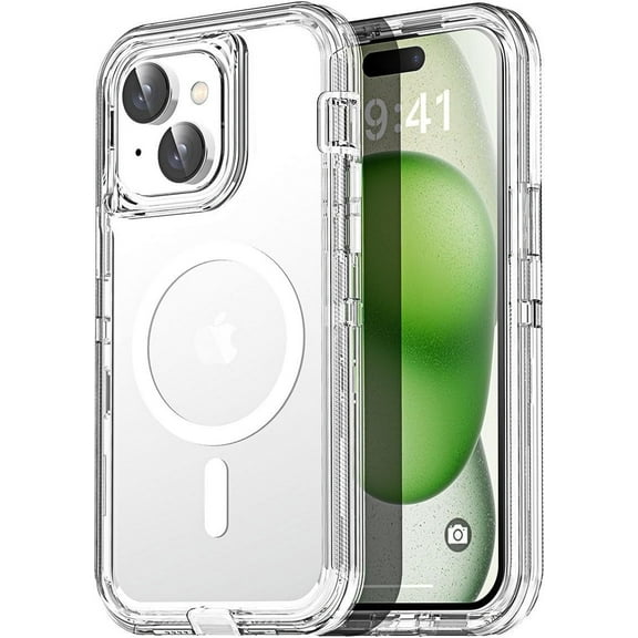 Entronix Magnetic Clear Case for iPhone 15, Triple Layer Heavy Duty Transparent Hard Cover