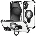 thumbnail image 1 of Entronix Magnetic Clear Case for iPhone 16, Built-in Kickstand Ring Shockproof Bumper, Black, 1 of 7